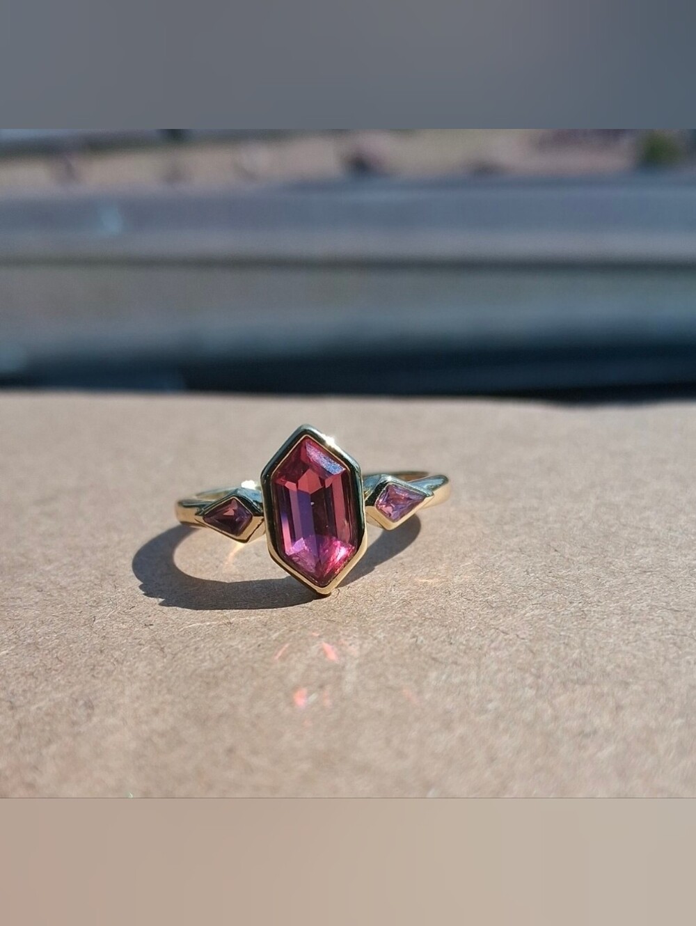 $8 Each Or Bundle 5/$20 Gold Ring with Pink Hexagonal Center Stone